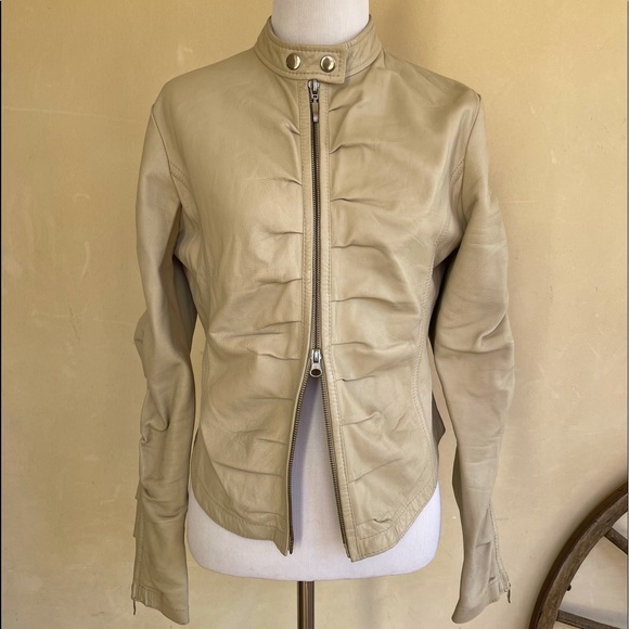 ITALIAN GLOVE SOFT LEATHER JACKET Tan Neutral Lightweight Unlined Womans M ITALY - Picture 3 of 12